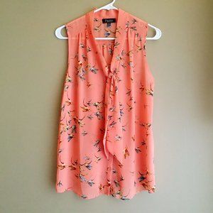 Papillon Sheer Sleeveless Button  blouse with Decorative Tie -- Medium